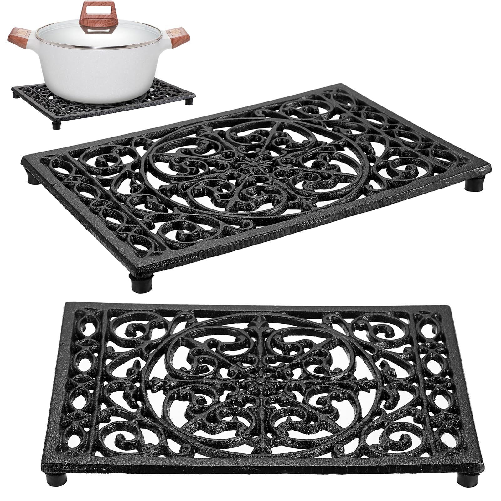 Cast Iron Teapot - Rectangle Cast Iron Trivet Heat Resistant