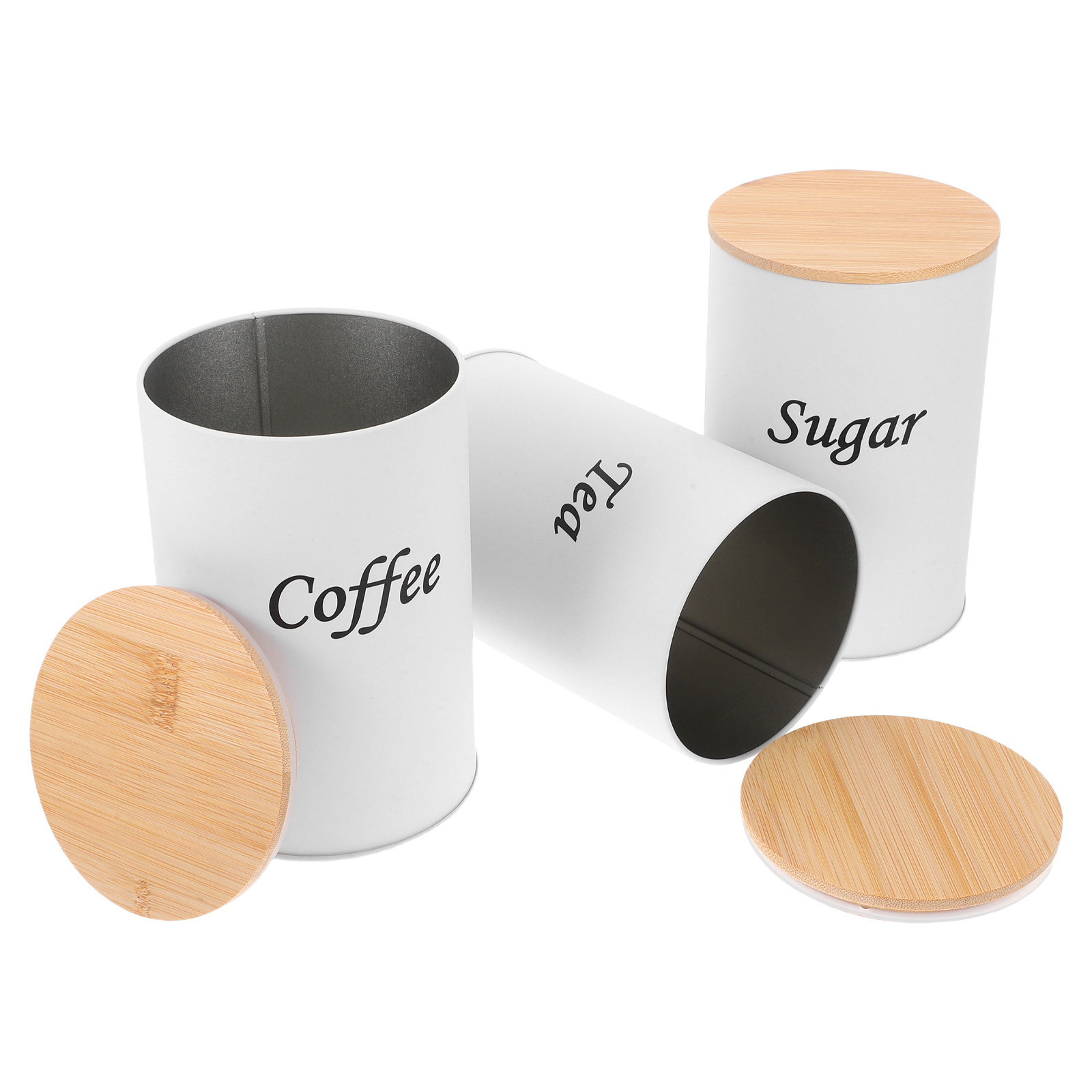 Coffee Tea Sugar Canisters - 3Pcs Airtight Round Canisters Galvanized Iron