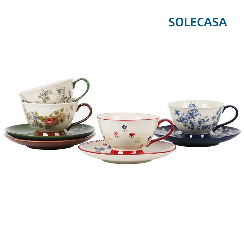 Coffee Tea Flower - SOLECASA 220ml Coffee Cup&Saucer Set Elegant