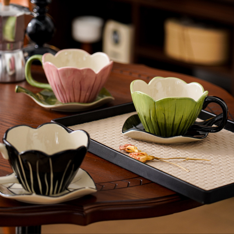 Coffee Tea Flower - Irregular Hand-painted Coffee Cup Dish Set