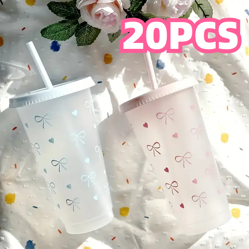 Coffee Tea Day - 20Pcs Bowknot Plastic Cup with Straw