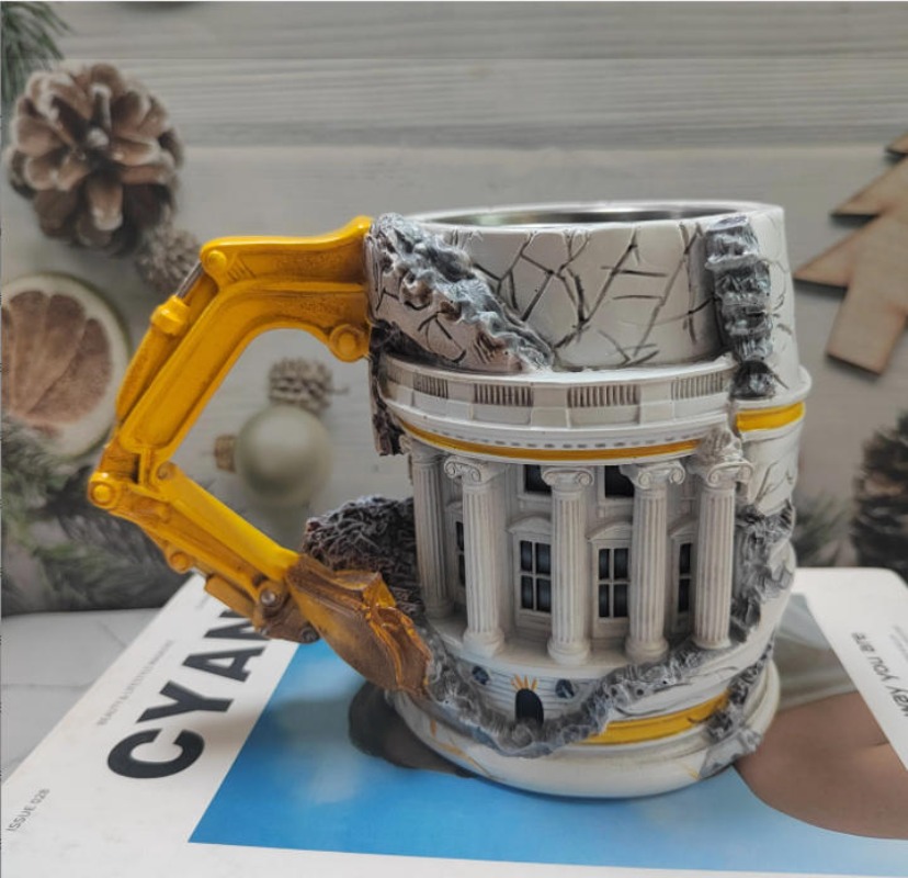 Coffee Tea Break - 3D Excavator Breaking Building Coffee Mug