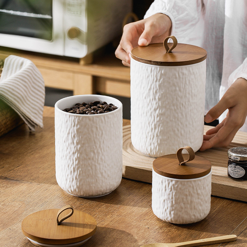 Coffee Tea Sugar Canisters - Rock Pattern Ceramic Tea Storage Canister