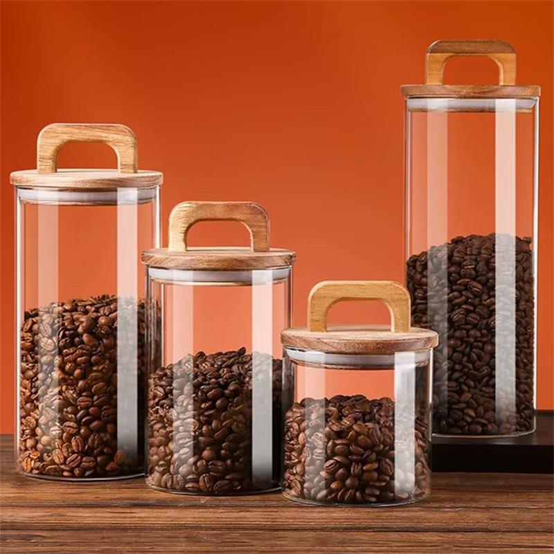 Coffee Tea Sugar Canisters - Clear Glass Jar with Bamboo Lid