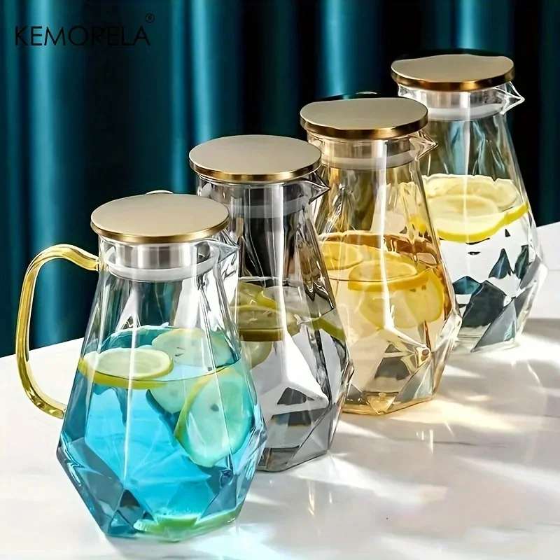 Cold Brew Jar - 1PCS Diamond Texture Glass Teapot Set