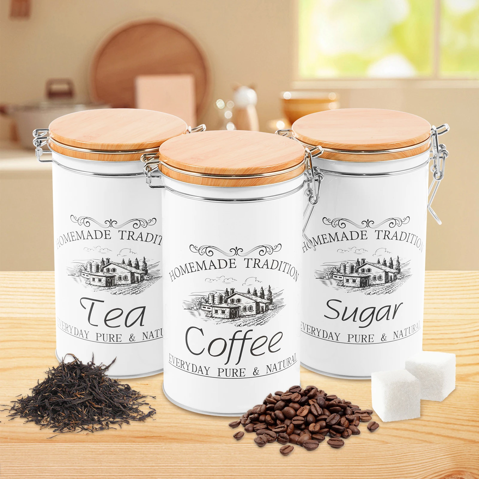 Coffee Tea Sugar Canisters - 3Pcs/Set Tea Coffee Sugar Canisters Metal