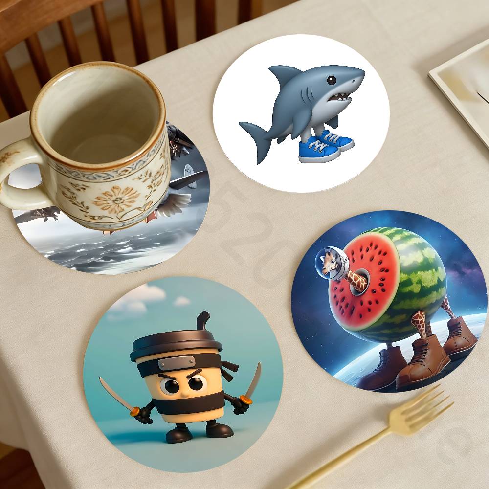 T And Tea Coffee - Art B-Brainrot T-Tralalero Wooden Cup Coaster