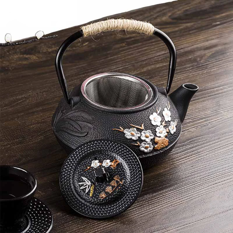 800ML Plum and Bamboo Painted  - огляд і ціна Cast Iron Teapot