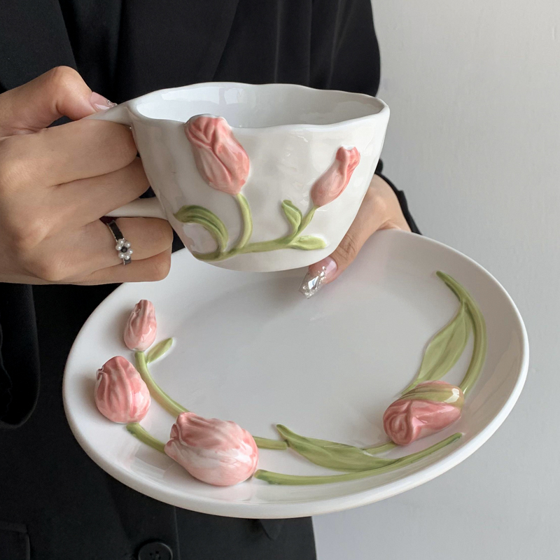 Tulip Ceramic Mug Embossed Flo - огляд і ціна Coffee Tea Flower