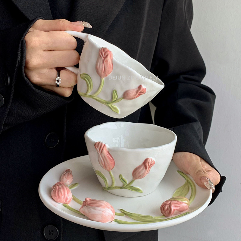 Tulip Ceramic Mug Embossed Flo - огляд і ціна Coffee Tea Flower