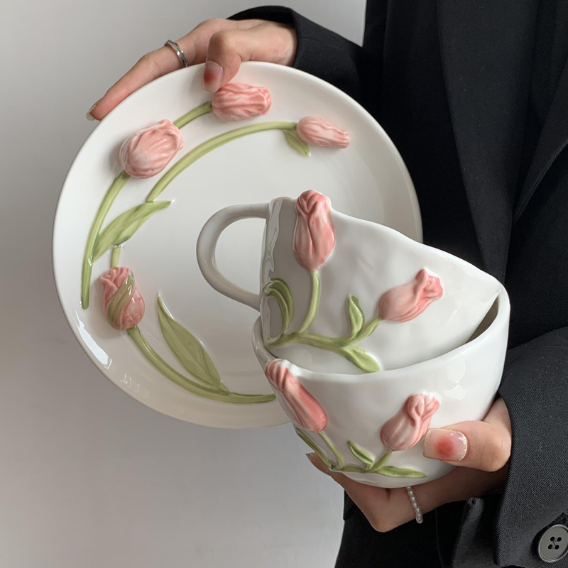 Tulip Ceramic Mug Embossed Flo - огляд і ціна Coffee Tea Flower