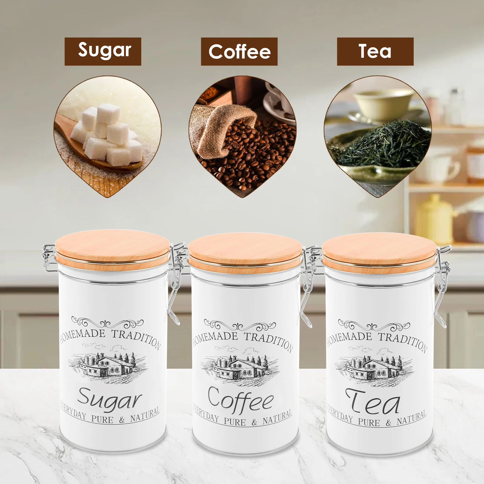 3Pcs/Set Tea Coffee Sugar Cani - огляд і ціна Coffee Tea Sugar Canisters