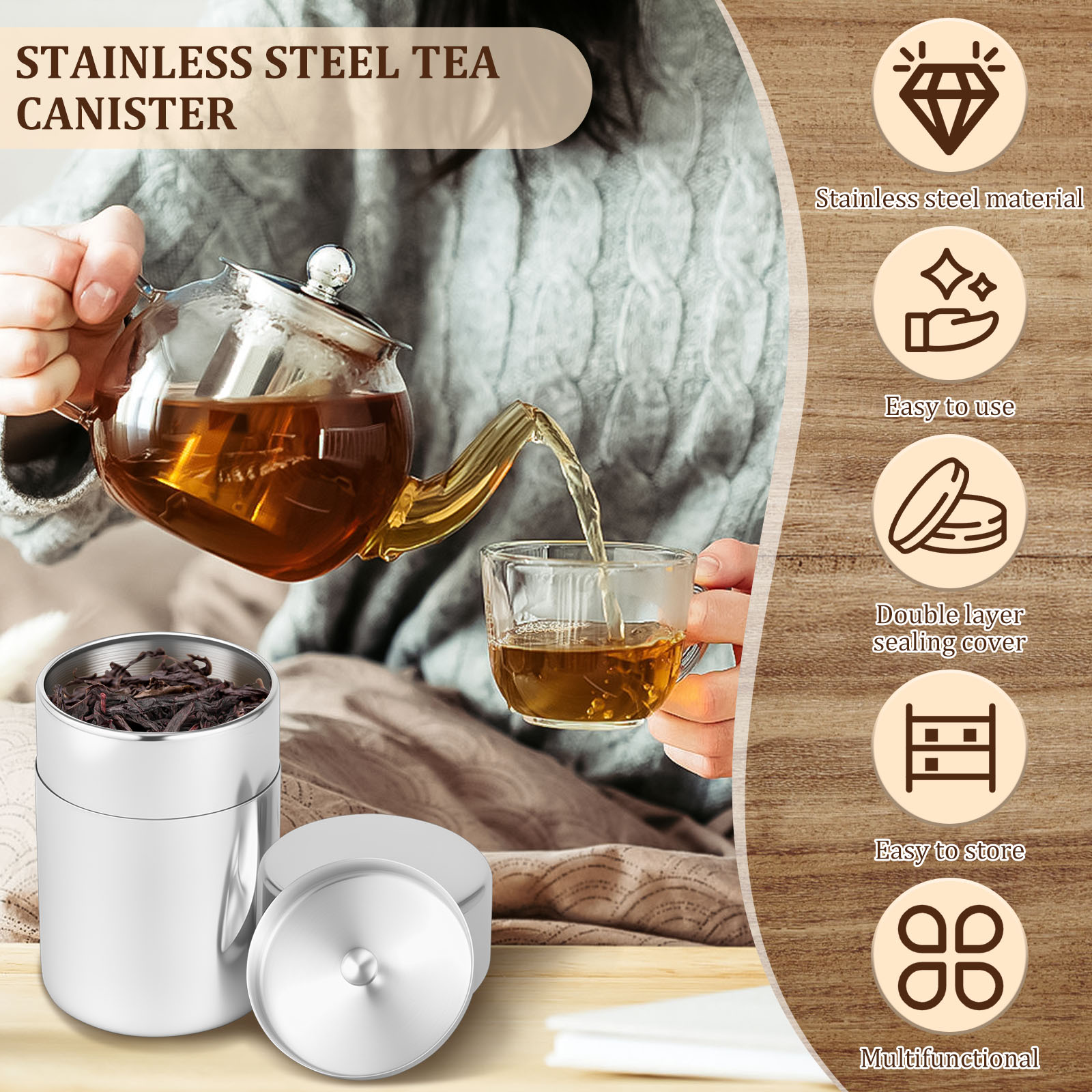 Stainless Steel Tea Leaf Tins  - огляд і ціна Coffee Tea Sugar Canisters