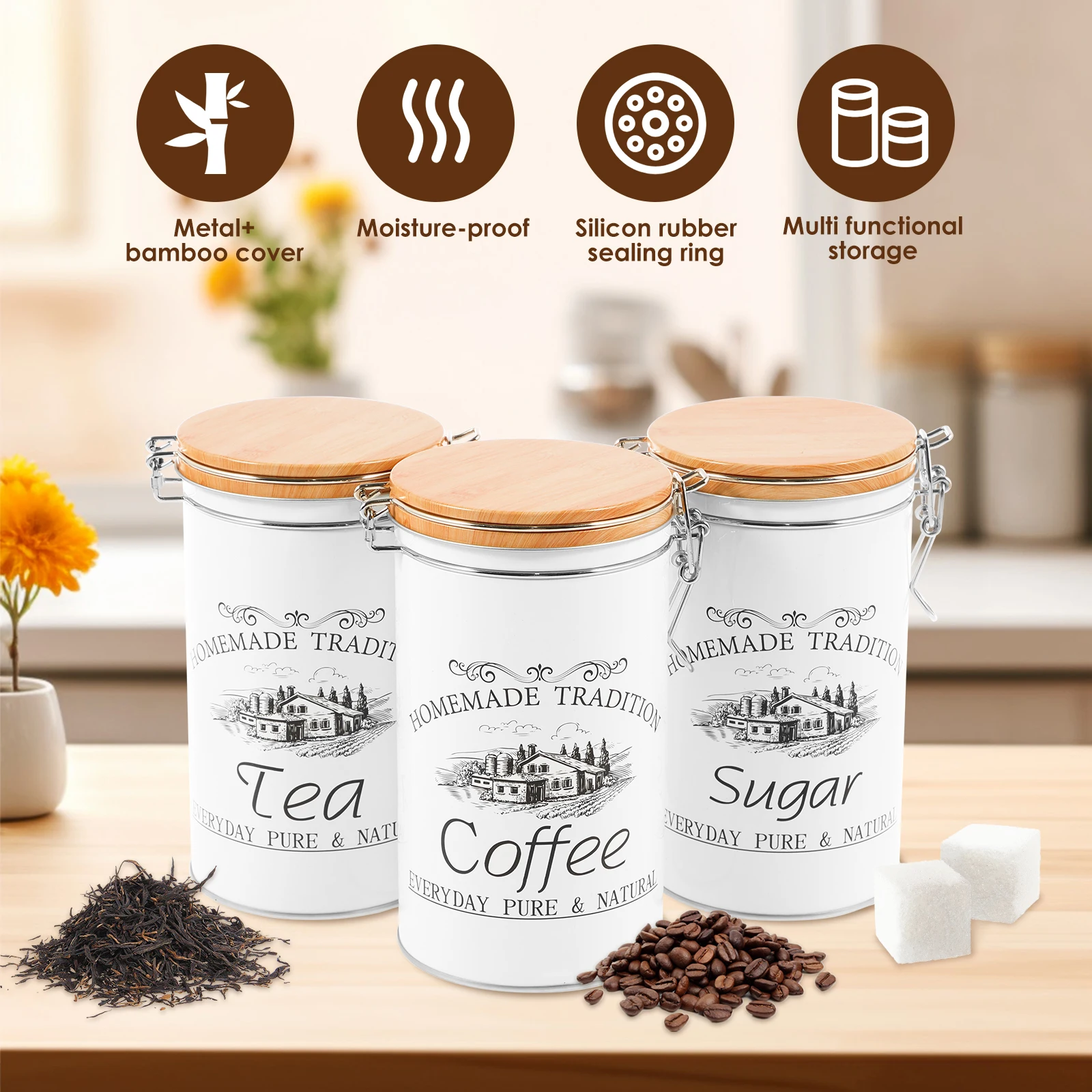 3Pcs/Set Tea Coffee Sugar Cani - огляд і ціна Coffee Tea Sugar Canisters