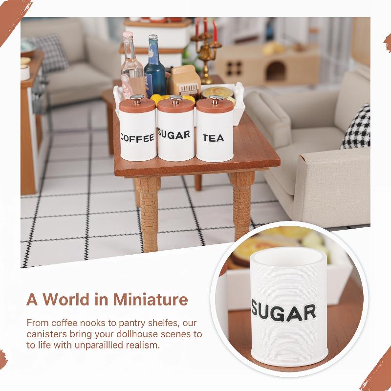 3Pcs 1/12 Dollhouse Tea Coffee - огляд і ціна Coffee Tea Sugar Canisters